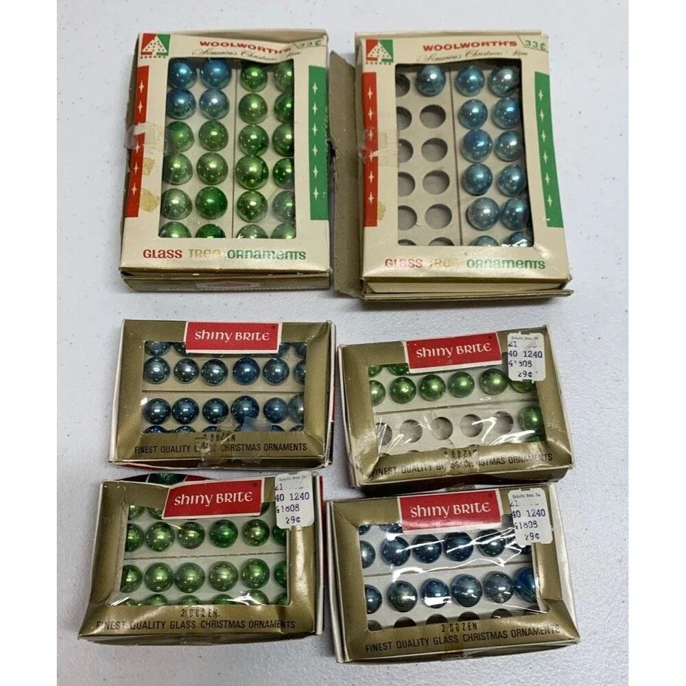 Vintage Mini Mercury Ornament Lot With Boxes Blue Green Prop Box Shiny Brite